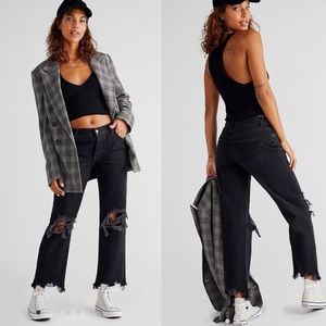 Free People Maggie Mid-Rise Straight Black Jeans SIZE 28